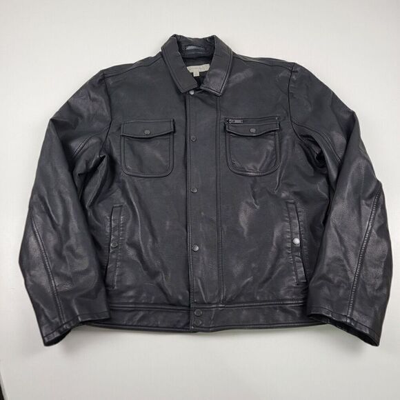 Calvin Klein Jeans Black Faux Leather Jacket Mens Sz 2XL Full Zip Bomber Y2K - Picture 1 of 14